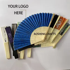 Custom Chinese Promotional Small Bamboo Fabric fan Folding Hand Held Paper Fans as Gift