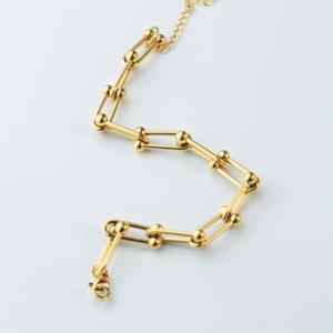 Factory Bulk U Shape Paperclip Link <b>Bracelet</b> Stainless Steel <b>Gold</b> Ball Interlocking Chain Waterproof Ladies Daily Wear <b>Bracelet</b> - Product Image 2