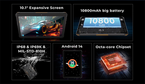 Tablette robuste HOTWAV R8, batterie massive de 10 800 mAh, Android 14, écran HD+ de 10,1 pouces, 4 Go de RAM, 128 Go de stockage, appareil photo 13 MP, tablette PC 4G mondiale - Product Image 4