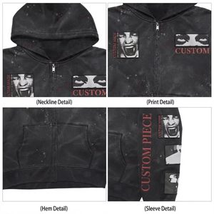 Sudadera con capucha <span class=keywords><strong>negra</strong></span> lavada con cremallera para hombre, con estampado gráfico de salpicaduras de pintura, estilo urbano, informal, para uso diario. - Product Image 3