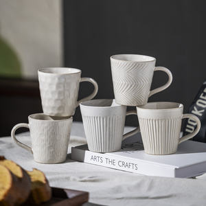 Taza de té de Color blanco reactivo moteado de cerámica, forma redonda, punto, línea grabada en relieve, taza Regular para restaurante en casa - Product Image 1