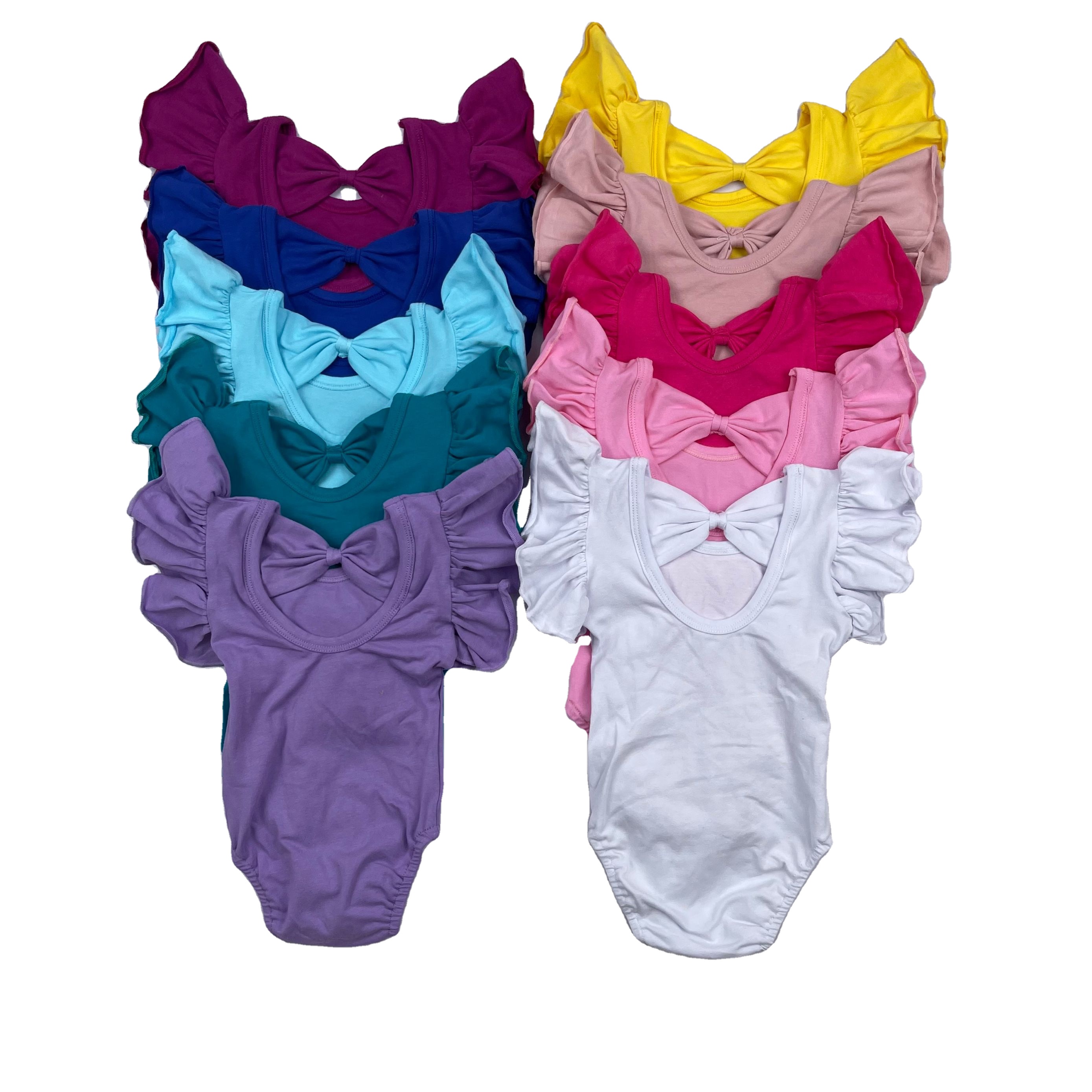 Новинка 2022, модное Летнее Детское трико с рукавами-фонариками для малышей, комбинезон для девочек с бантом на спине, детское танцевальное балетное трико