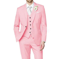 Jas Pria Slim Fit 3 Potong Model Tuxedo Satu Kancing Warna Solid untuk Pesta Prom dan Pernikahan, Kustomisasi Grosir