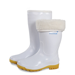 Bottes de pluie blanches à tige haute avec doublure en coton, antidérapantes, résistantes à l'huile, aux acides et aux alcalis, pour la transformation alimentaire, unisexe, mi-mollet - Product Image 5