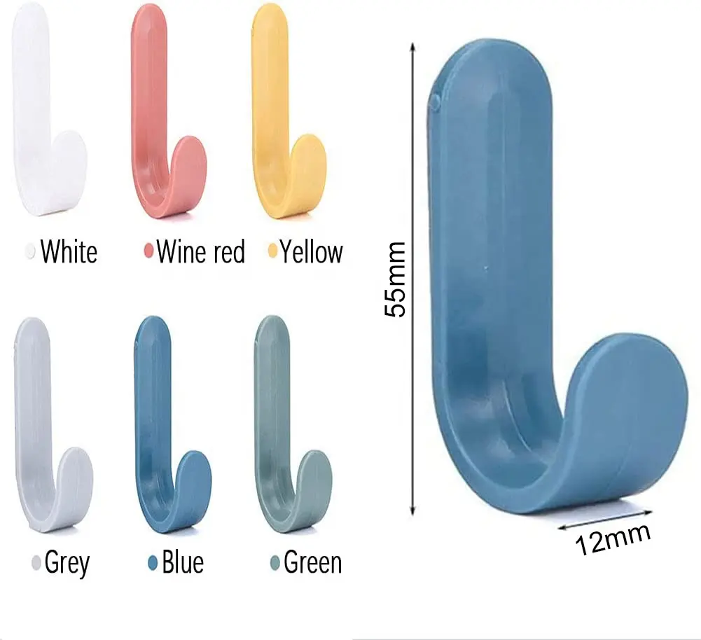 6 цветов, пластиковые клейкие настенные крючки, держатель для ключей, J-образный Органайзер, пластиковый крючок