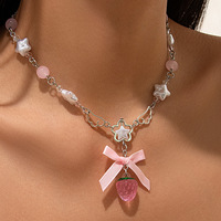 Frisse en zoete Y2k imitatieparel aardbei hanger choker ketting dames sieraden accessoires