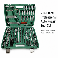 Ensemble d'outils de réparation automobile professionnel de 216 pièces, jeu de clés à douilles en acier au chrome-vanadium avec cliquet à 72 dents et coffret moulé par soufflage