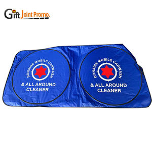 แผ่นบังแดดรถยนต์พับได้แบบพิมพ์ลายตามสั่ง แผ่นบังแดดหน้าต่างรถยนต์แบบยืดหดได้ ทำจากวัสดุไทเวค ทรงวงกลมคู่ พร้อมโลโก้ - Product Image 3