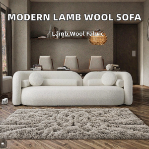 Modern Double Two Sectional Sofa High-End Extendable <b>Square</b> <b>Foam</b>-Filled Lamb Wool Fabric Convertible Set with 5-Year Warranty - Product Image 2