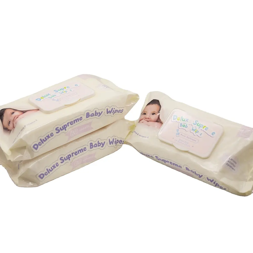 Yumuşak dokunmamış biyobozunur bebek bakımı özel logo-bebek-mendil bebek organik Wipes80pcs