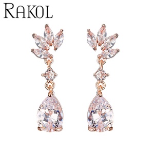 ต่างหูเพชรคิวบิกเซอร์โคเนียทรงหยดน้ำชุบทองหรูหรา RAKOL EP2971 เครื่องประดับบูติกสำหรับผู้หญิง - Product Image 2