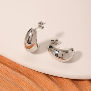 Pendientes de aro de acero inoxidable para mujer Punky, gota de agua pulida alta CC, forma geométrica, estilo Luna, joyería de moda - Product Image 5