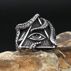 yunnique Horus Eye Octopus Pyramid <b>Ring</b> Men's <b>Titanium</b> Steel Jewelry Gift Size 7 8 9 10 11 12 13 - Product Image 1
