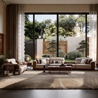 Ensemble de canapés de luxe en cuir italien, modèle de canapé en velours boutonné, ensemble complet, combinaison pour villa, mobilier de salon moderne