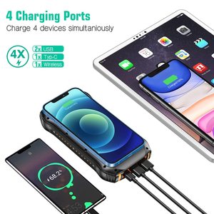 Banco de Energía Solar de 26800mAh con Carga Rápida, Cargador Inalámbrico, Puertos de Entrada Dobles y 3 Puertos de Salida, Batería Externa con Linterna - Product Image 3