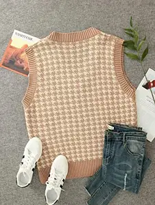 Ärmellose Weste mit V-Ausschnitt Pullover Strickwaren Damen Hahnen tritt muster Strick pullover Weste