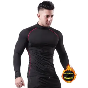 Maglia Sportiva Invernale <span class=keywords><strong>da</strong></span> <span class=keywords><strong>Uomo</strong></span> con Collo Alto, Motivo 3D, Elastica con Bottoni, Asciugatura Rapida per Corsa - Product Image 1