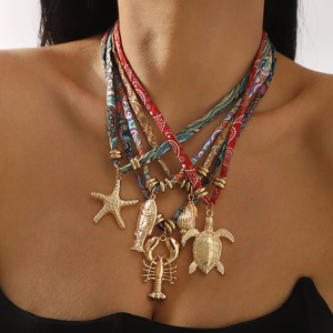 Collana con ciondolo in lega Ocean Wind, accessorio in tessuto con motivo colorato per donna, abbigliamento estivo, disponibile direttamente dalla fabbrica. - Product Image 1