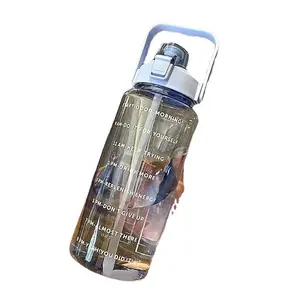 Custom Logo Reusable Gym Sports 2L Clear Motivational Half Gallon Plastic Water Bottle With Time Marker And Straw