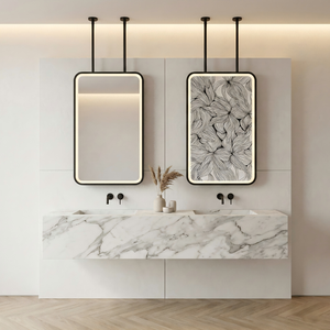 <span class=keywords><strong>Miroir</strong></span> de <span class=keywords><strong>plafond</strong></span> moderne Kingstin avec éclairage LED, <span class=keywords><strong>miroir</strong></span> de coiffeuse rectangulaire avec dos décoratif artistique - Product Image 1