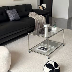 Modern Glass Coffee <b>Table</b> 80x50x47 Cm Stainless Steel Frame <b>Square</b> Design Living Room Bedroom Study Use - Product Image 1