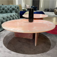 HZX Table basse et table d'appoint en marbre d'onyx rose pour décoration intérieure moderne de haute qualité Socle en marbre d'onyx poli pour villas