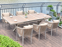 Table à manger pliante de luxe moderne en bois de Dubaï, 8 places, extensible et réglable, mobilier d'extérieur en aluminium pour usage hôtelier