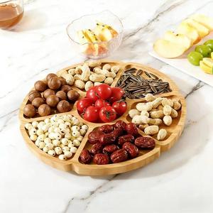Plateau rond en bambou multi-compartiments, plat à apéritifs en bois massif, plateau de service pour fêtes et réceptions - Product Image 4