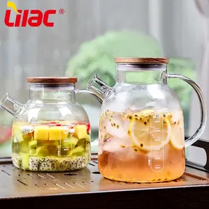 Lilac BSCI SGS LFGB 1400ml 1800ml glass jug glass cup jug set glass tea and fruit infusion pitcher with printed design