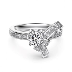 แหวนดีไซน์โบว์คลาสสิก Dylam รุ่น Forever Love Knot Promise Ring แหวนแต่งงานดีไซน์โบว์สวยหรู ประดับเพชรคิวบิกเซอร์โคเนีย แหวนหมั้น - Product Image 1