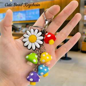 Flower & Mushroom Fashion Daisy Flower Mushroom Bead Keychains Bulk Rubber Charms Decor Bag Accessories up Keychain Holder