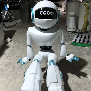 玻璃纤维未来派机器人雕塑，商场中庭动态姿势 (防紫外线/白色和蓝色) - Product Image 5