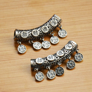 Pendentif en forme de tuyau courbé Fortune et prospérité, 36 mm x 19 mm, argent antique, pour la fabrication de colliers - Product Image 2