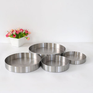 Stainless Steel Round Tray <b>Set</b> Metallic <b>Silver</b> Storage Plate For Coffee <b>Tea</b> Serving Decorative Trays - Product Image 3