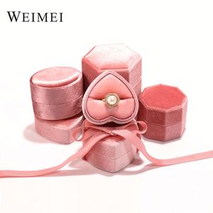 Boîte à bijoux de mariage créative, forme ronde ou hexagonale, en velours, avec sac inclus, design haut de gamme - Product Image 5
