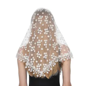 Velo de encaje español para mujer, Mantilla de color blanco, para iglesia, iglesia, chal para cubrir la cabeza, chal y bufanda de masa