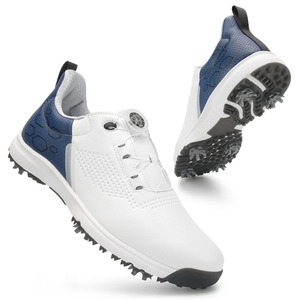 Chaussures de golf blanches pour hommes ZEEQ avec empeigne en mesh et semelle extérieure en caoutchouc, baskets de sport respirantes à crampons fixes et laçage rapide - Product Image 6