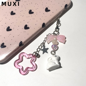 Phong cách dễ thương và tinh nghịch làm bằng polyester chuỗi điện thoại di động thỏ ngôi sao ba chiều của cô gái nhỏ tươi và ngọt ngào - Product Image 2