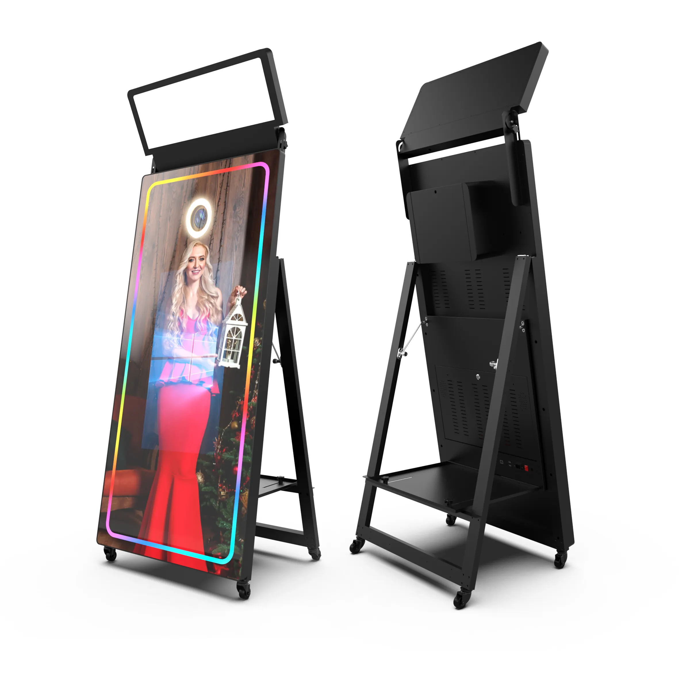 Máquina mágica interativa para selfie, 65 polegadas, cabine de espelho para fotografias para festa ou casamento
