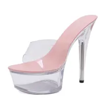 Commercio all'ingrosso italia design elegante di alta tallone delle signore della piattaforma trasparente pantofole ultime fetish scarpe stripper