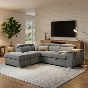 L Shaped Foldable Sectional <b>Sofa</b> <b>Bed</b> Chaise Ottoman Fabric Upholstery Convertible Design Living Room Contemporary Hotel Bedroom - Product Image 4
