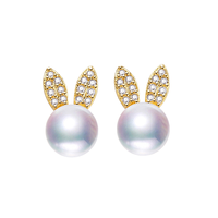 SHDIYAYUN boucles d'oreilles en perles d'eau douce plaqué or 18 carats mignon lapin oreille conception perle bijoux