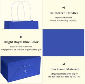 Bolsas de Papel Kraft Reciclables y Personalizables con Asas Azules para Regalos, Compras, Cumpleaños, Bodas, Fiestas Empresariales y Reuniones - Product Image 3