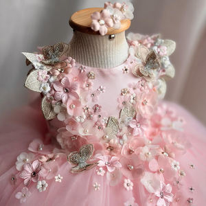 פניני תחרה מחורורבת פרח חתונה שמלת ילדת ילדים מסיבת יום הולדת אופנה - Product Image 3