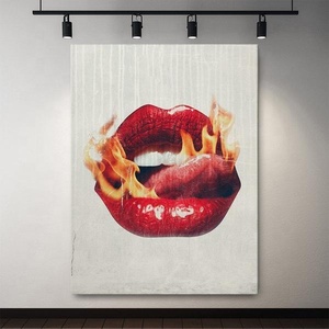 Poster HD Astratto Nordico con Ragazza Sexy e Labbra in Fiamma, Dipinto su Tela con Rossetto Rosso, Decorazione per Camera da Letto Femminile - Product Image 2