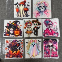 Autocollants DTF en gros pour fête d'Halloween, autocollants de transfert thermique à motifs de dessins animés effrayants, transferts DTF pour tenues assorties en famille