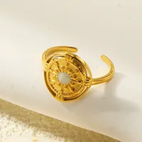 Retro-Sonnenmedaillon-Ring mit weißem Stein, offener Ring aus Edelstahl, verstellbarer modischer Fingerschmuck für Damen