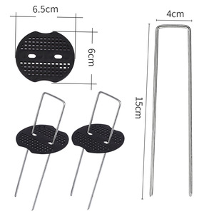 U Shaped Ground Stakes 15cm Galvanized Metal Garden Lawn Fixing Pegs Black Plastic Base For Weed Control Fabric - Product Image 1