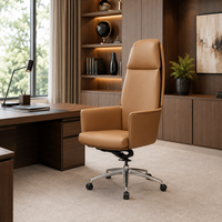 Chaise de bureau de direction en cuir de luxe, dossier haut, pivotante, avec hauteur réglable et base à roulettes