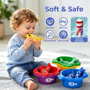 Jeu de pêche Montessori EPT avec poissons en tissu, tasses empilables et tapis de rangement pour tri de couleurs, pour bébés et tout-petits - Product Image 5